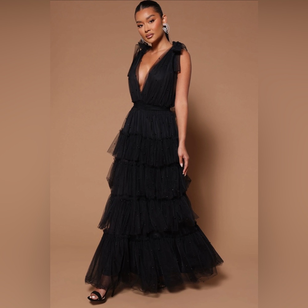 Nya black tulle maxi dress